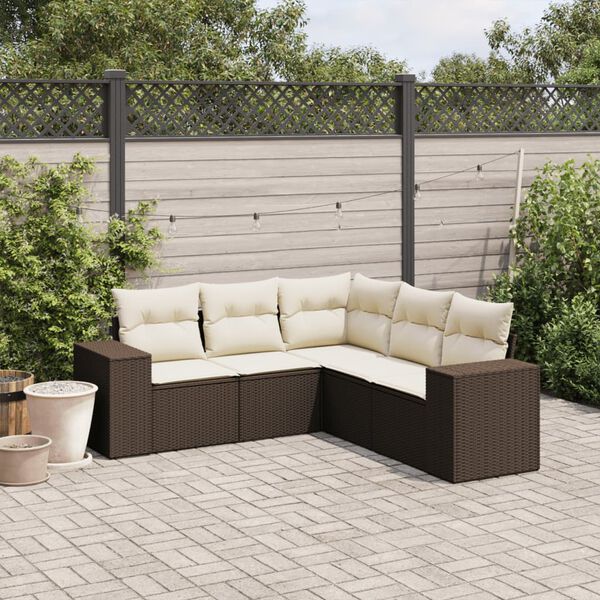 vidaXL Set Divano da Giardino 5 pz con Cuscini Marrone in Polyrattan
