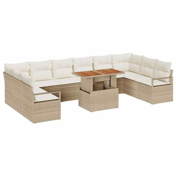 vidaXL Set Divano da Giardino 11 pcs Beige Poly Rattan