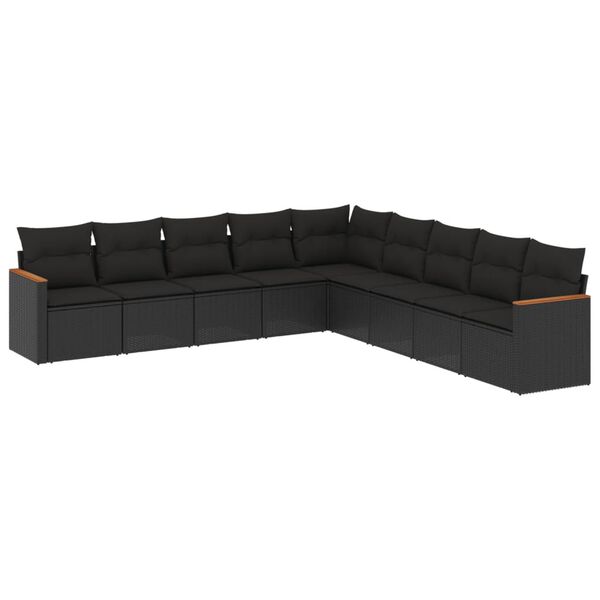 vidaXL Set Divani da Giardino 9 pz con Cuscini Nero in Polyrattan