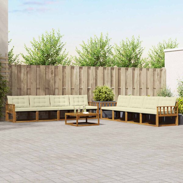 vidaXL Set di divani da esterno con cuscino 9 pcs Naturale e Crema