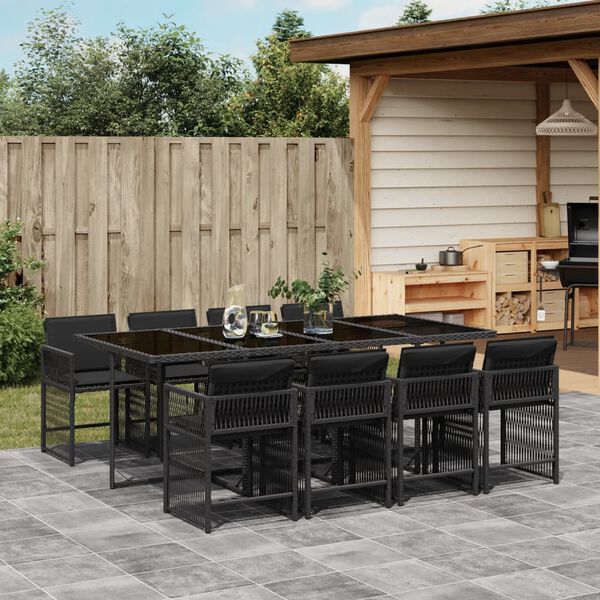 vidaXL Set da Pranzo da Giardino 9 pz con Cuscini Nero in Polyrattan