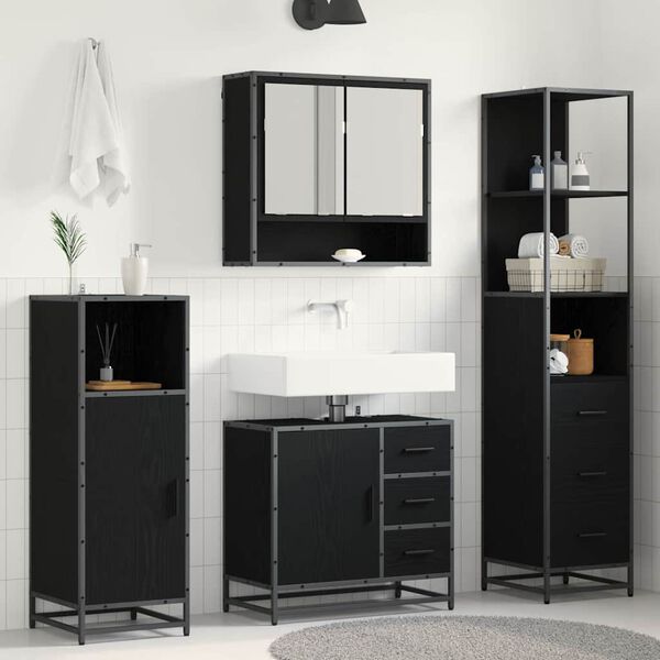 vidaXL Set di mobili per il bagno 3 pcs Rovere Nero Legno multistrato