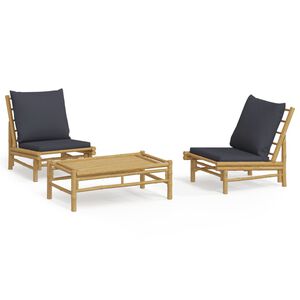 vidaXL Set Salotto da Giardino 3pz con Cuscini Grigio Scuro Bamb&ugrave;