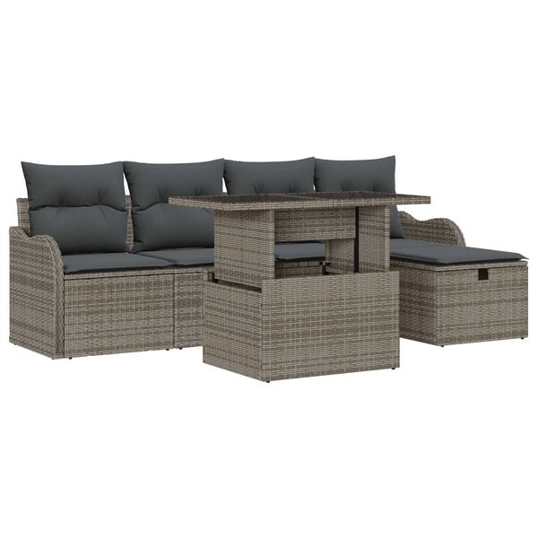 vidaXL Set Divano da Giardino con cuscino 6 pcs Grigio Poly Rattan