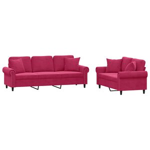 vidaXL Set di Divani 2 pz con Cuscini Rosso Vino in Velluto