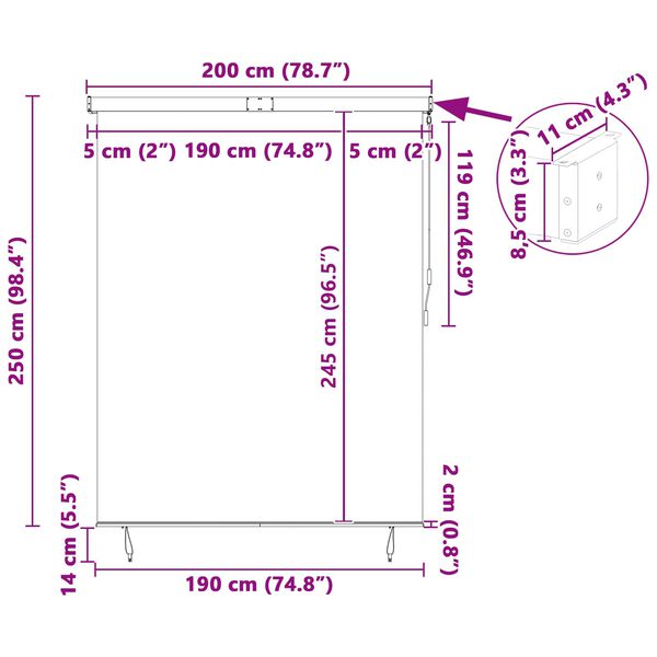 vidaXL Tenda a rullo Blu e Bianco 200 x 250 cm Tessuto e Alluminio