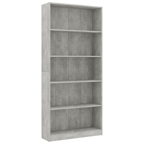 vidaXL Libreria 5 Ripiani Grigio Cemento 80x24x175cm Legno Multistrato