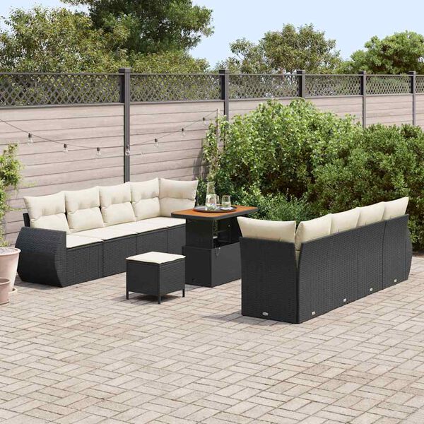vidaXL Set Divano da Giardino 11 pcs Nero polyrattan