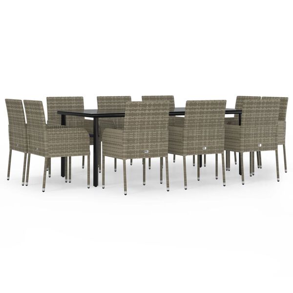 vidaXL Set Mobili Giardino 11 pz con Cuscini Polyrattan Nero e Grigio