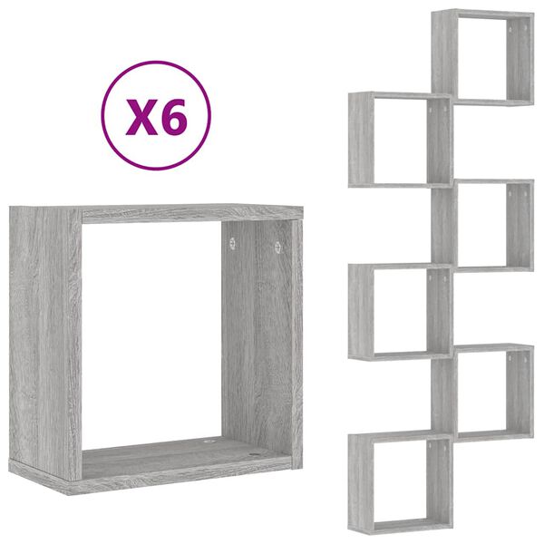vidaXL Mensole Parete a Cubo 6 pz Grigio Sonoma 30x15x30 cm