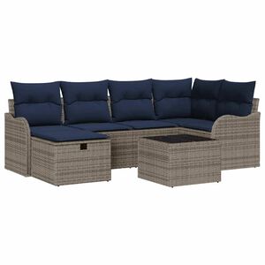 vidaXL Set Divano da Giardino 7 pz Grigio e Blu Navy polyrattan