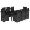 vidaXL Set da Pranzo da Giardino 9 pz con Cuscini Nero in Polyrattan