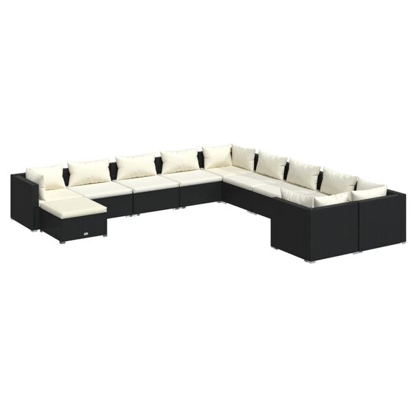 vidaXL Set Divani da Giardino 11 pz con Cuscini in Polyrattan Nero