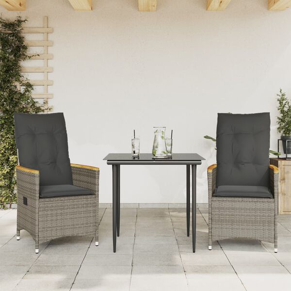 vidaXL Sedie da Giardino Reclinabili 2 pz e Cuscini Grigio Polyrattan