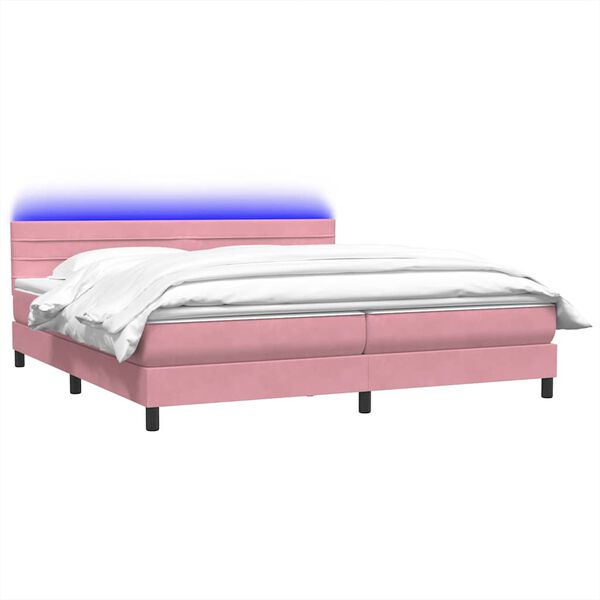 vidaXL Letto a Molle con Materasso e LED Rosa 180x220 cm in Velluto