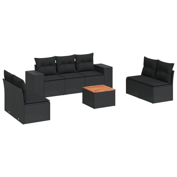 vidaXL Set Divani da Giardino con Cuscini 8 pz Nero in Polyrattan