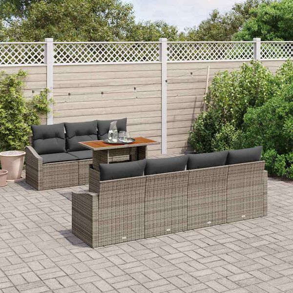 vidaXL Set Divano da Giardino 8 pcs Grigio Poly Rattan