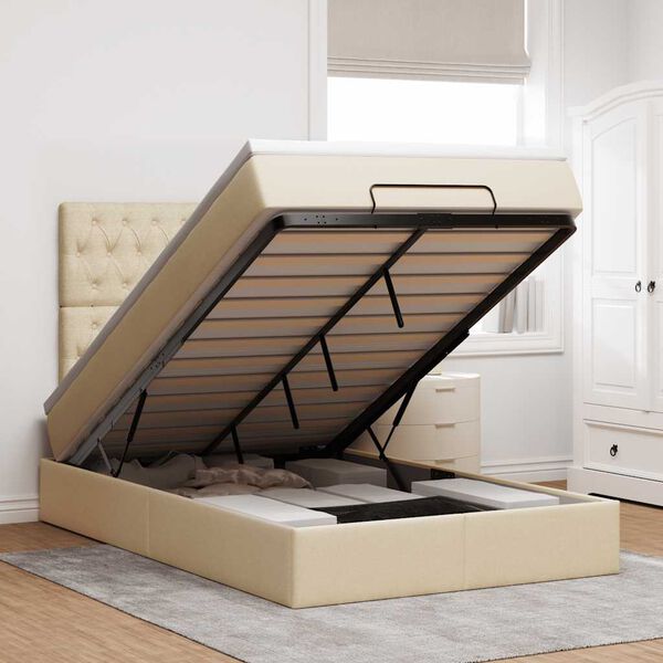 vidaXL Struttura Letto Pouf con Materasso Crema 120x190 cm in Tessuto