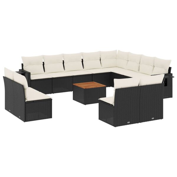 vidaXL Set Divani da Giardino 13pz con Cuscini Nero in Polyrattan