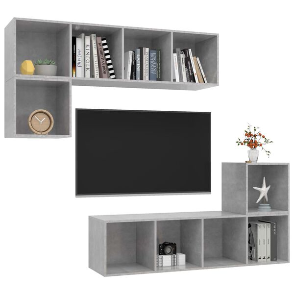 vidaXL Set Porta TV 4 pz Grigio Cemento in Truciolato
