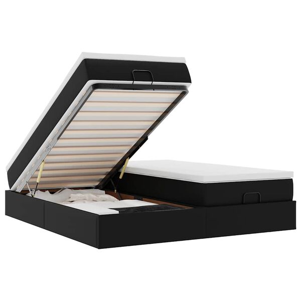 vidaXL Struttura Letto Pouf con Materassi Nero 160x200 cm Similpelle