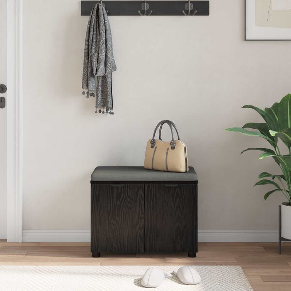 vidaXL Panca per ingresso con cuscino Rovere Nero 60 x 38 x 46 cm