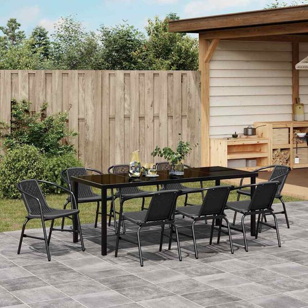 vidaXL Set da Pranzo per Giardino 9 pcs Nero