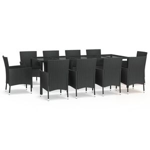 vidaXL Set da Pranzo da Giardino 11 pz con Cuscini in Polyrattan Nero