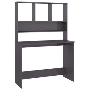 vidaXL Scrivania Mensole Grigio Lucido 110x45x157 cm Legno Multistrato