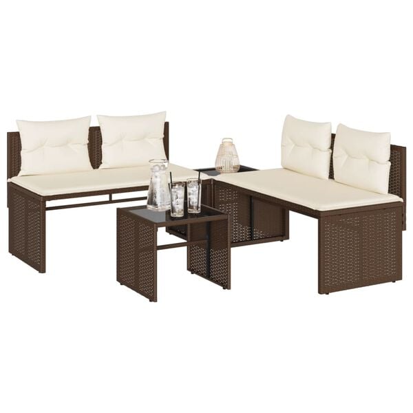 vidaXL Set Divano da Giardino 4 pz con Cuscini Marrone in Polyrattan