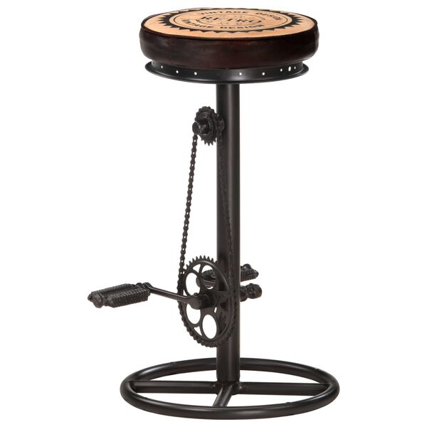 vidaXL Sgabelli da Bar 2 pz Stampa su Tela Nero e Marrone Vera Pelle