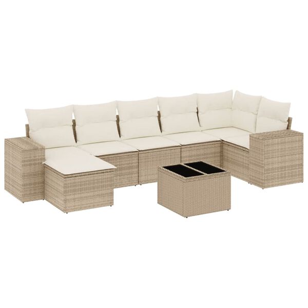vidaXL Set Divano da Giardino 8 pz con Cuscini Beige in Polyrattan
