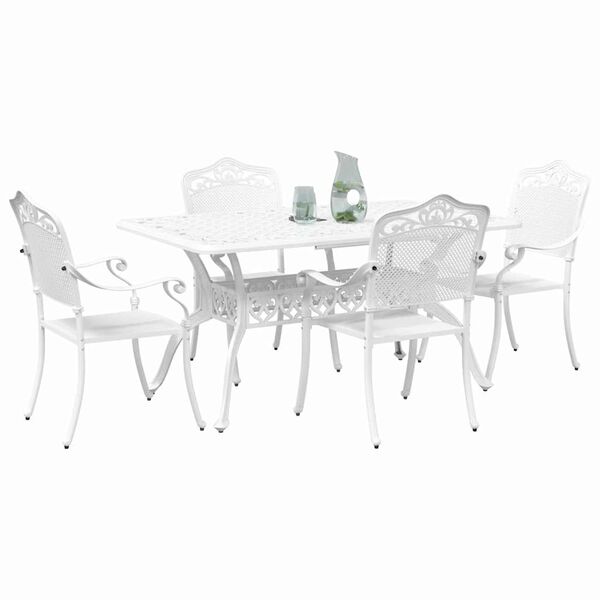 vidaXL Set da Pranzo per Giardino 5 pcs Bianco Alluminio