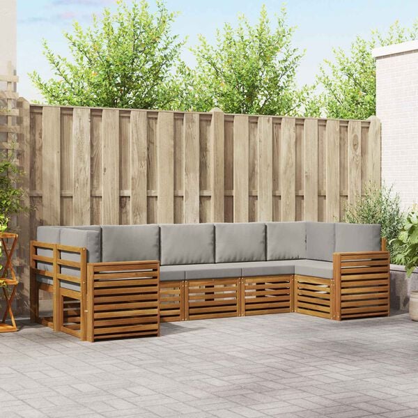 vidaXL Set divano sezionale con cuscino 7 pcs Grigio Naturale e Chiaro