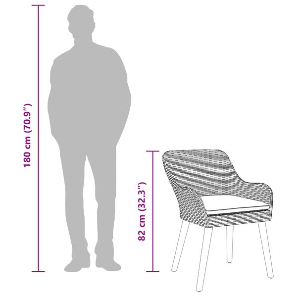 vidaXL Set da pranzo Grigio chiaro Poly Rattan