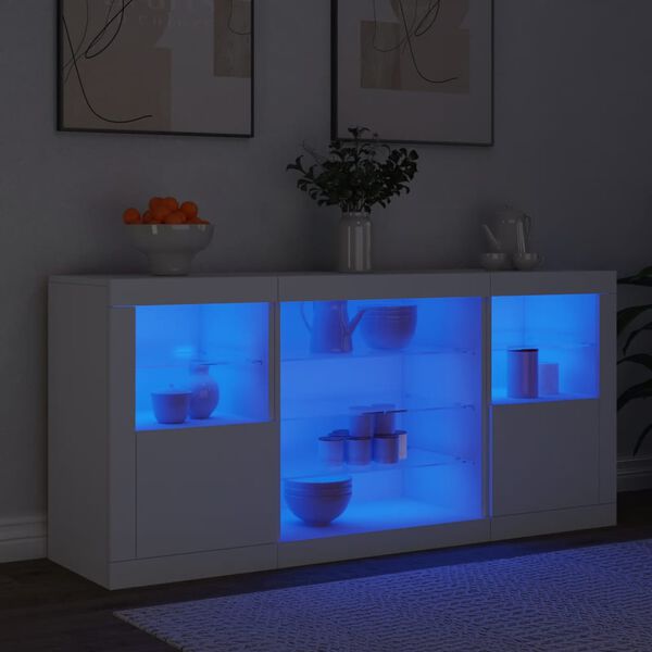vidaXL Credenza con Luci LED Bianca 142,5x37x67 cm