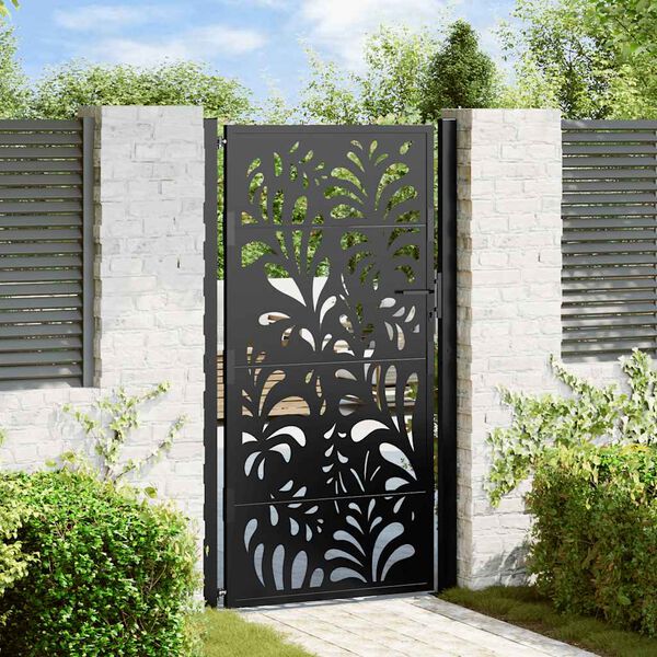 vidaXL Cancello da giardino nero 100x175 cm in acciaio design ondulato
