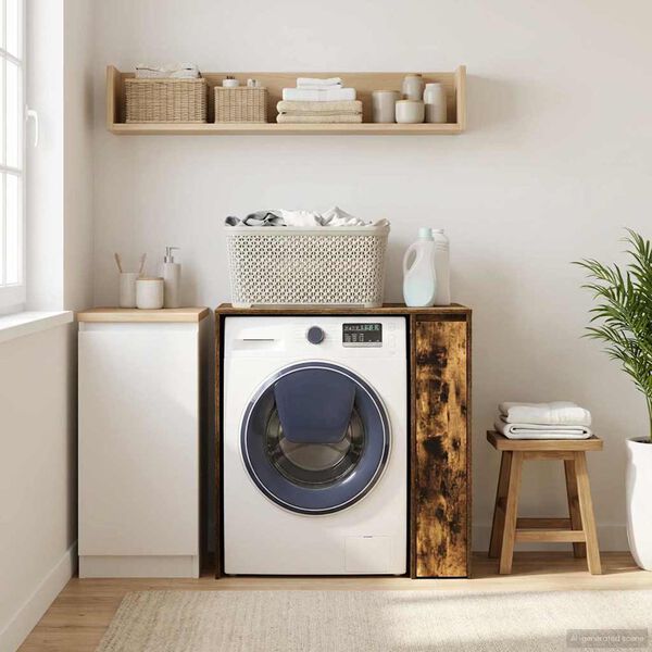 vidaXL Mobiletto per lavatrice con porta Rovere fum&eacute; 87 x 60 x 89 cm
