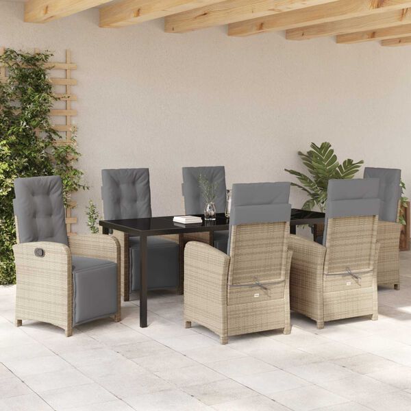 vidaXL Set da Pranzo per Giardino con cuscino 7 pcs Beige polyrattan
