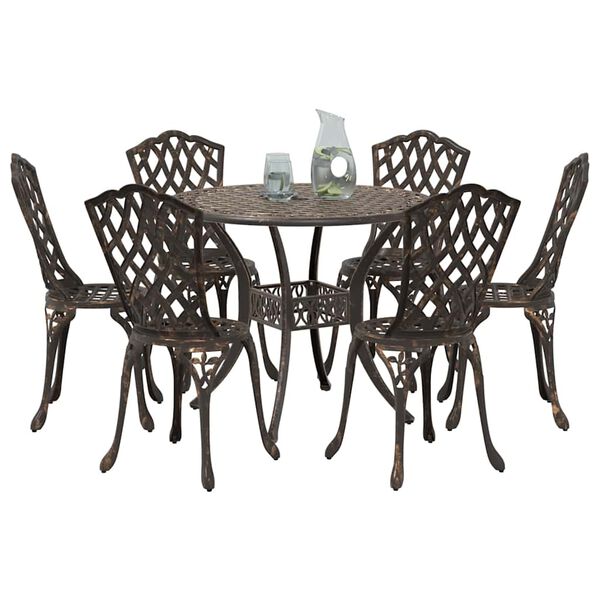 vidaXL Set da Pranzo per Giardino 7 pcs Bronzo 90 x 90 x 75 cm