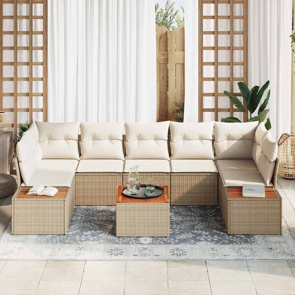 vidaXL Set Divano da Giardino con cuscino 8 pcs Beige Poly Rattan