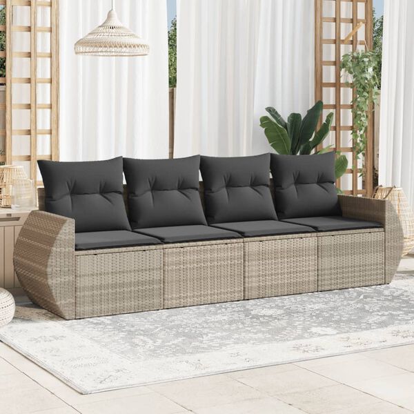 vidaXL Set Divano da Giardino 4pz con Cuscini Grigio Chiaro Polyrattan