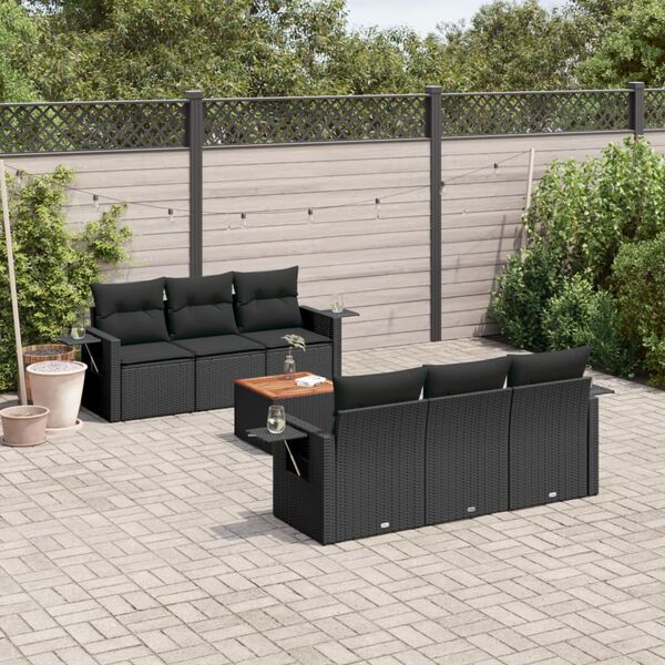 vidaXL Set Divani da Giardino con Cuscini 7pz Nero Polyrattan