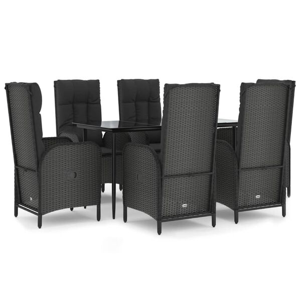 vidaXL Set da Pranzo da Giardino 7 pz Nero con Cuscini in Polyrattan