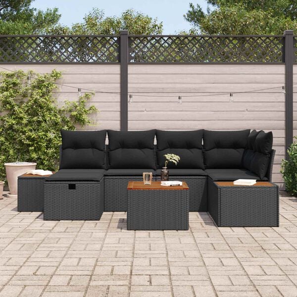 vidaXL Set Divano da Giardino 7 pcs Nero 55 x 62 x 69 cm Poly Rattan