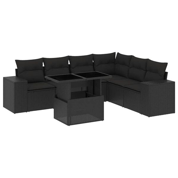 vidaXL Set Divani da Giardino con Cuscini 7pz Nero Polyrattan