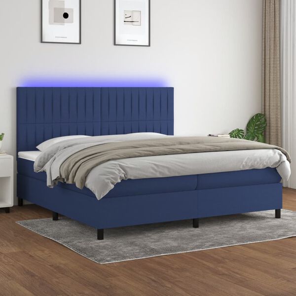 vidaXL Letto a Molle Materasso e LED Blu 200x200cm in Tessuto
