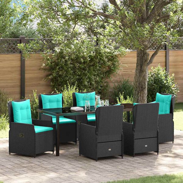 vidaXL Set da Pranzo per Giardino 7 pcs Nero Poly Rattan