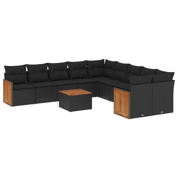 vidaXL Set Divani da Giardino 11 pz con Cuscini in Polyrattan Nero