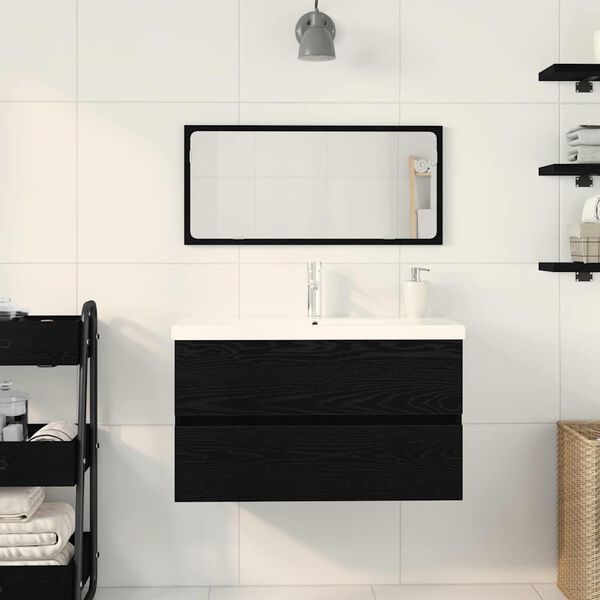 vidaXL Set di mobili per il bagno 3 pcs Rovere Nero Legno multistrato